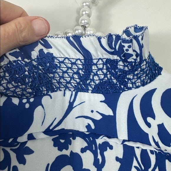 Alice & Olivia Blue & White Floral Karisse Mock Neck Mini Dress 4 - Picture 2 of 12